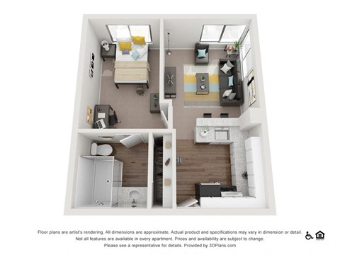 Floor plan for 1 bed, 1 bath, 450 sqft